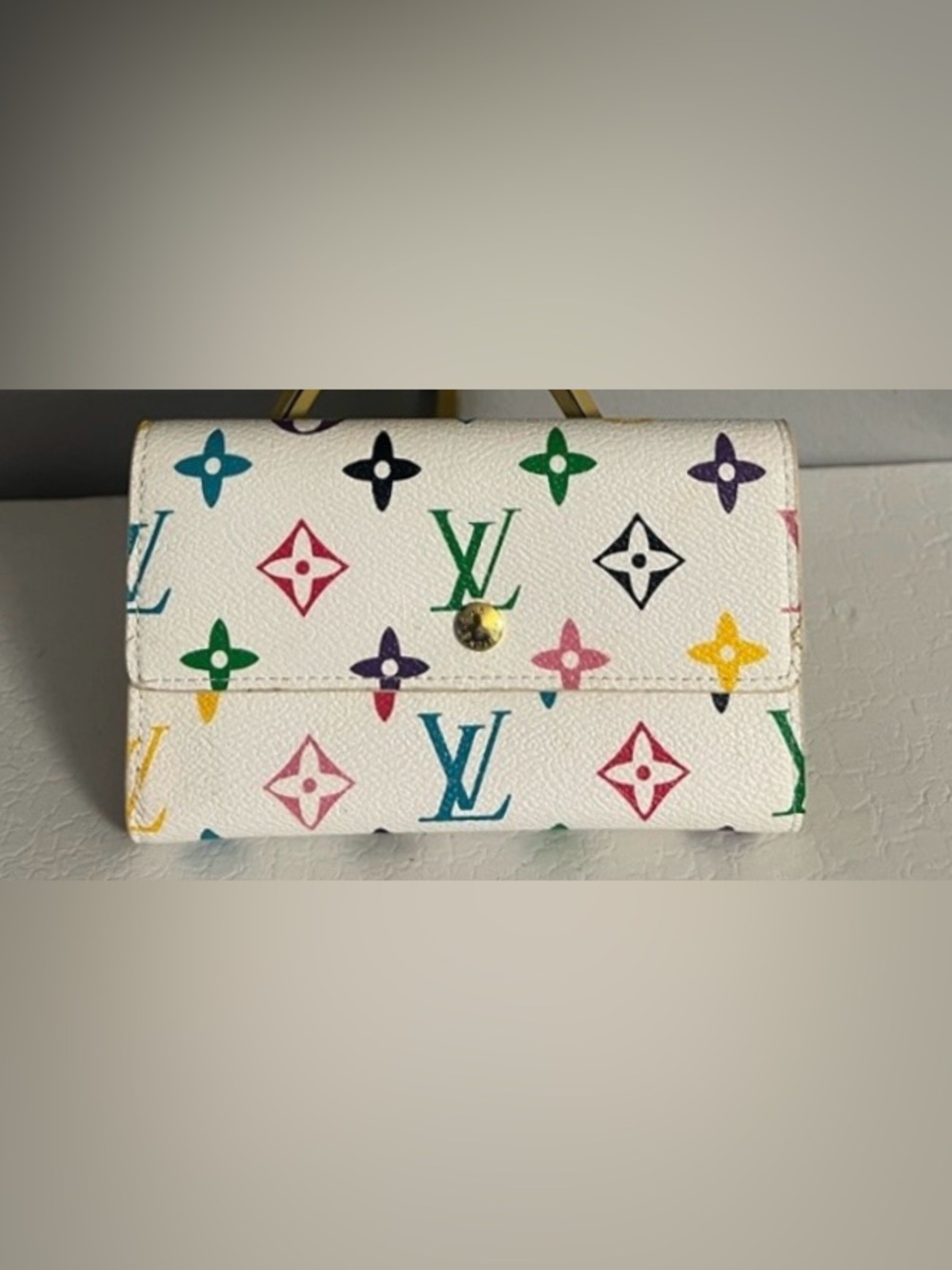 Fashion White Multicolor Monogram Shoulder Bag with Gold Chain & Wallet - Picture 3 of 4